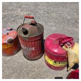 Lot of Assorted Gas Cans, Fuel Cans, and Funnel