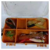 Lot of Fishing Lures, Soft Baits, Line, and Tackle Box