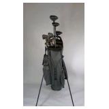 Gray Stand Golf Bag with Ping Irons and Mixed Clubs