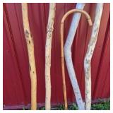 Lot of 5 Natural Wood Walking Sticks and Canes