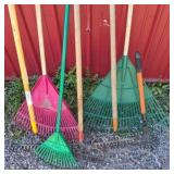 Lot of Assorted Leaf Rakes and Garden Rakes