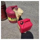 Lot of Assorted Gas Cans, Fuel Cans, and Funnel