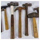 Lot of 10 Assorted Hammers Wood Handle Claw Ball Peen Masonry Tools