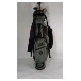 Gray Stand Golf Bag with Ping Irons and Mixed Clubs