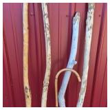 Lot of 5 Natural Wood Walking Sticks and Canes