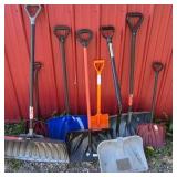 Lot of Assorted Snow Shovels and Pushers