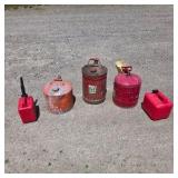Lot of Assorted Gas Cans, Fuel Cans, and Funnel