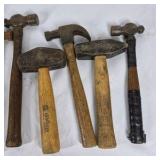 Lot of 10 Assorted Hammers Wood Handle Claw Ball Peen Masonry Tools