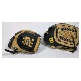 Lot of 2 Baseball Gloves Rawlings and Wilson Tan Black