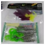 Lot of Fishing Lures, Soft Baits, Line, and Tackle Box