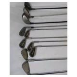 Gray Stand Golf Bag with Ping Irons and Mixed Clubs