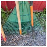 Lot of Assorted Leaf Rakes and Garden Rakes