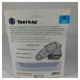 Yaktrax Diamond Grip black XL ice traction cleats with metal coil traction. Hillsound bucket seat bag and Yaktrax packaging shown.