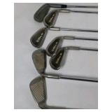 Gray Stand Golf Bag with Ping Irons and Mixed Clubs