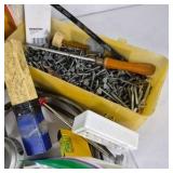 Lot of Assorted Household Repair Tools, Hardware, and Shop Supplies