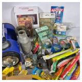 Lot of Assorted Hardware, Adhesives, Fasteners, Flashlights, and Shop Supplies