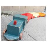 Vintage Wooden Toy Train Set With 4 Pieces