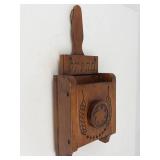 Wooden Bread Wall Press With Carved Motif -Not sure exact use (Seems to have adjustable hight for press?)