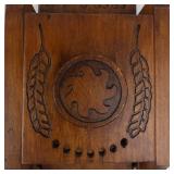 Wooden Bread Wall Press With Carved Motif -Not sure exact use (Seems to have adjustable hight for press?)