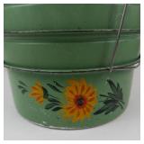 Vintage 1930s Green Metal 3-tier Food Carrier With Floral Design & Glass Knob