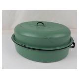 Vintage Enamelware Roasting Pan With Lid