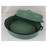 Vintage Enamelware Roasting Pan With Lid