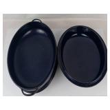 Vintage Savory Cobalt Blue Enamel Roasting Pan With Lid
