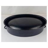 Vintage Savory Cobalt Blue Enamel Roasting Pan With Lid