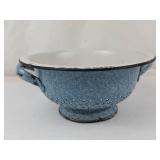 Antique Blue & White Speckled Graniteware Colander