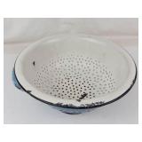 Antique Blue & White Speckled Graniteware Colander