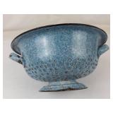 Antique Blue & White Speckled Graniteware Colander