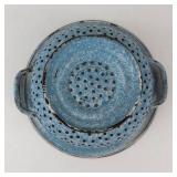 Antique Blue & White Speckled Graniteware Colander