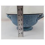 Antique Blue & White Speckled Graniteware Colander