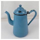 Vintage Blue Enamelware Coffee Pot With Swan-Neck Spout