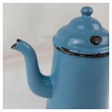Vintage Blue Enamelware Coffee Pot With Swan-Neck Spout