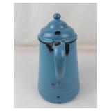 Vintage Blue Enamelware Coffee Pot With Swan-Neck Spout