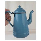 Vintage Blue Enamelware Coffee Pot With Swan-Neck Spout