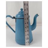 Vintage Blue Enamelware Coffee Pot With Swan-Neck Spout