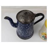 Vintage Graniteware Coffee Pot & Floral Kitchen Tin Mixed Lot