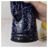 Vintage Graniteware Coffee Pot & Floral Kitchen Tin Mixed Lot