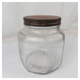 Vintage Ribbed Glass Storage Jar With Metal Lid