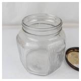 Vintage Ribbed Glass Storage Jar With Metal Lid