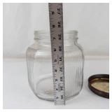 Vintage Ribbed Glass Storage Jar With Metal Lid