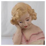 Vintage Painted Plaster Chalkware Bust of Girl Reading Book