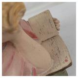 Vintage Painted Plaster Chalkware Bust of Girl Reading Book