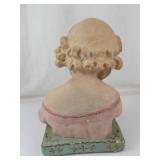Vintage Painted Plaster Chalkware Bust of Girl Reading Book