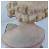 Vintage Painted Plaster Chalkware Bust of Girl Reading Book