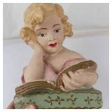Vintage Painted Plaster Chalkware Bust of Girl Reading Book