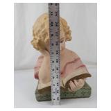 Vintage Painted Plaster Chalkware Bust of Girl Reading Book