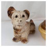 Vintage Chalkware Dog and A Ceramic Hen on Nest Figurine